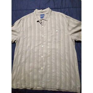 Tommy Bahama Shirt Men's XXL 100% Silk Button Up‎ Gray Stripe Short Sleeve H13